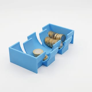 Zásobník na Euro Mince - 2 € – modrý 3D tištěný produkt naplněný obsahem.